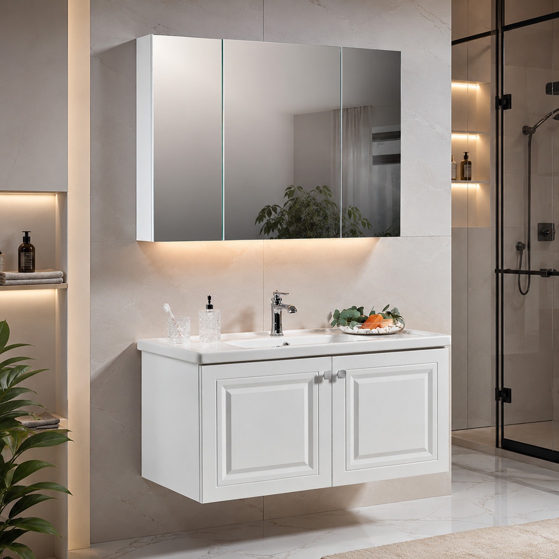 Polka Linde Aynalı 100 cm Takım Banyo Dolabı Beyaz — Ürün görünümü