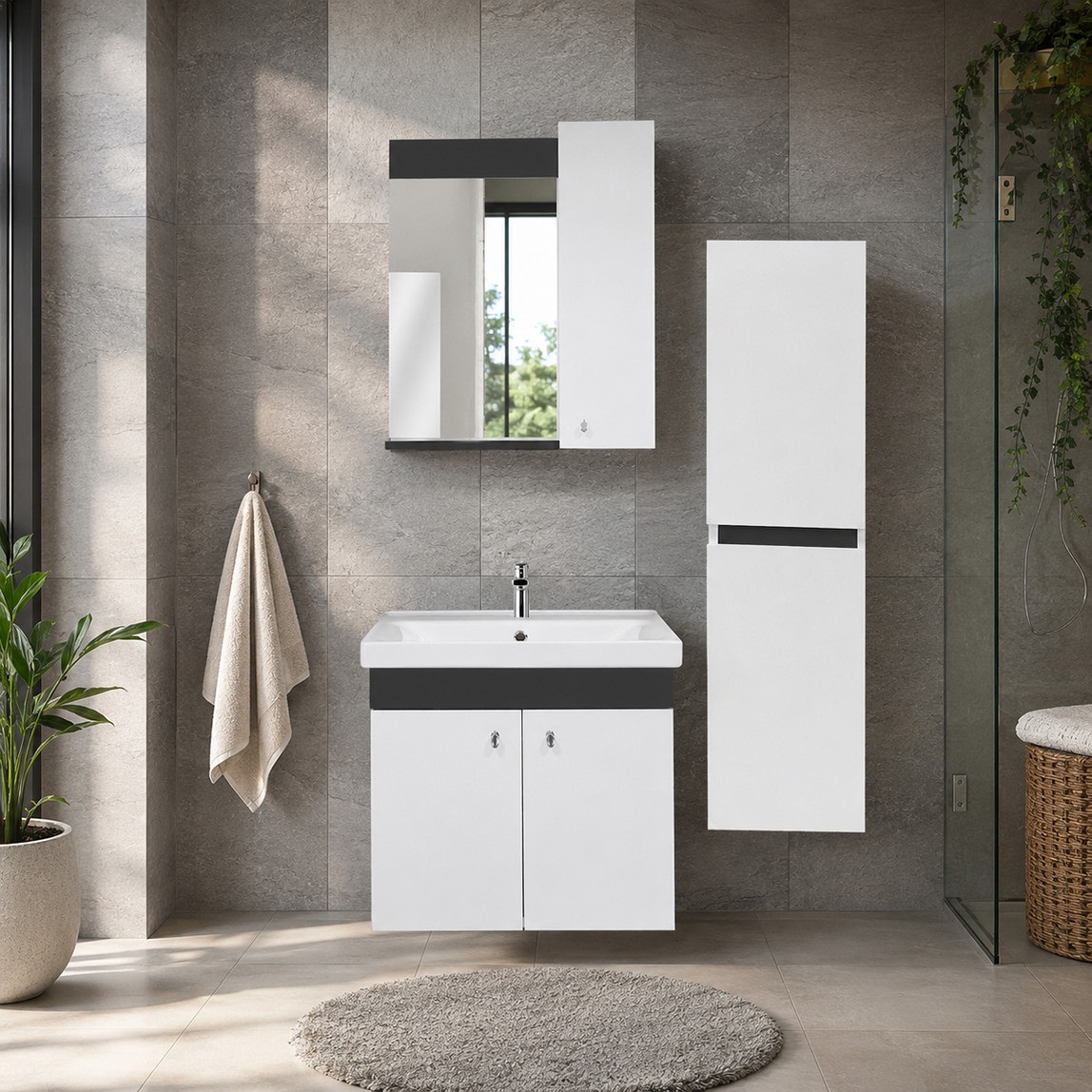 New Bahar Aynalı 60 cm Takım Banyo Dolabı Beyaz — Ürün görünümü