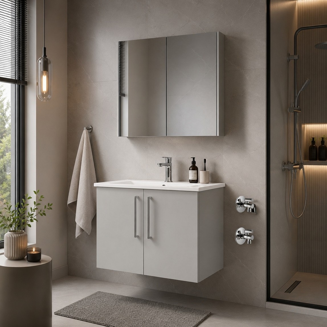 VitrA Ora İnci Gri Aynalı 80cm Takım Banyo Dolabı — Ürün görünümü