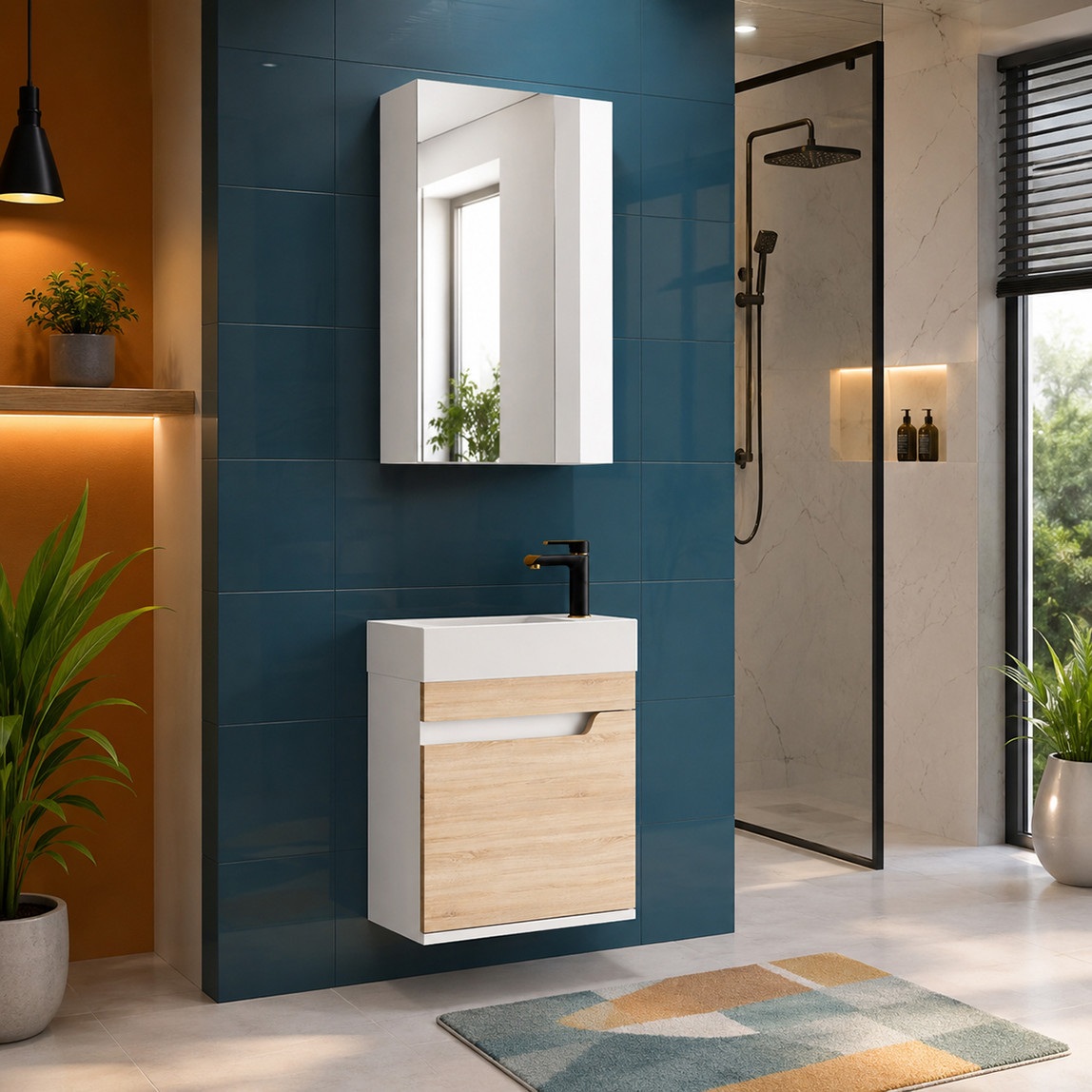Gold Banyo Luna Aynalı 45 cm Takım Banyo Dolabı Beyaz-Ceviz — Ürün görünümü