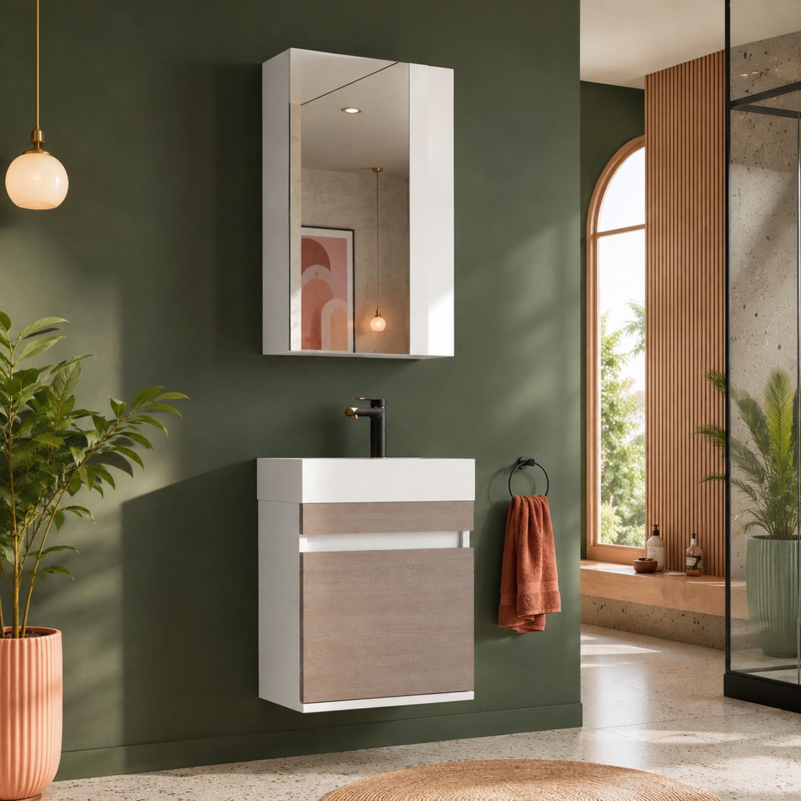 Gold Banyo Lena Aynalı 45 cm Takım Banyo Dolabı Antrasit-Beyaz — Ürün görünümü