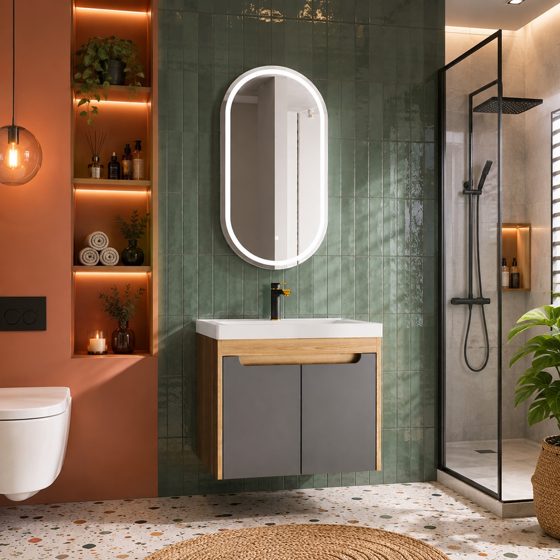 Gold Banyo Aura Aynalı 63 cm Takım Banyo Dolabı Antrasit-Ceviz — Ürün görünümü