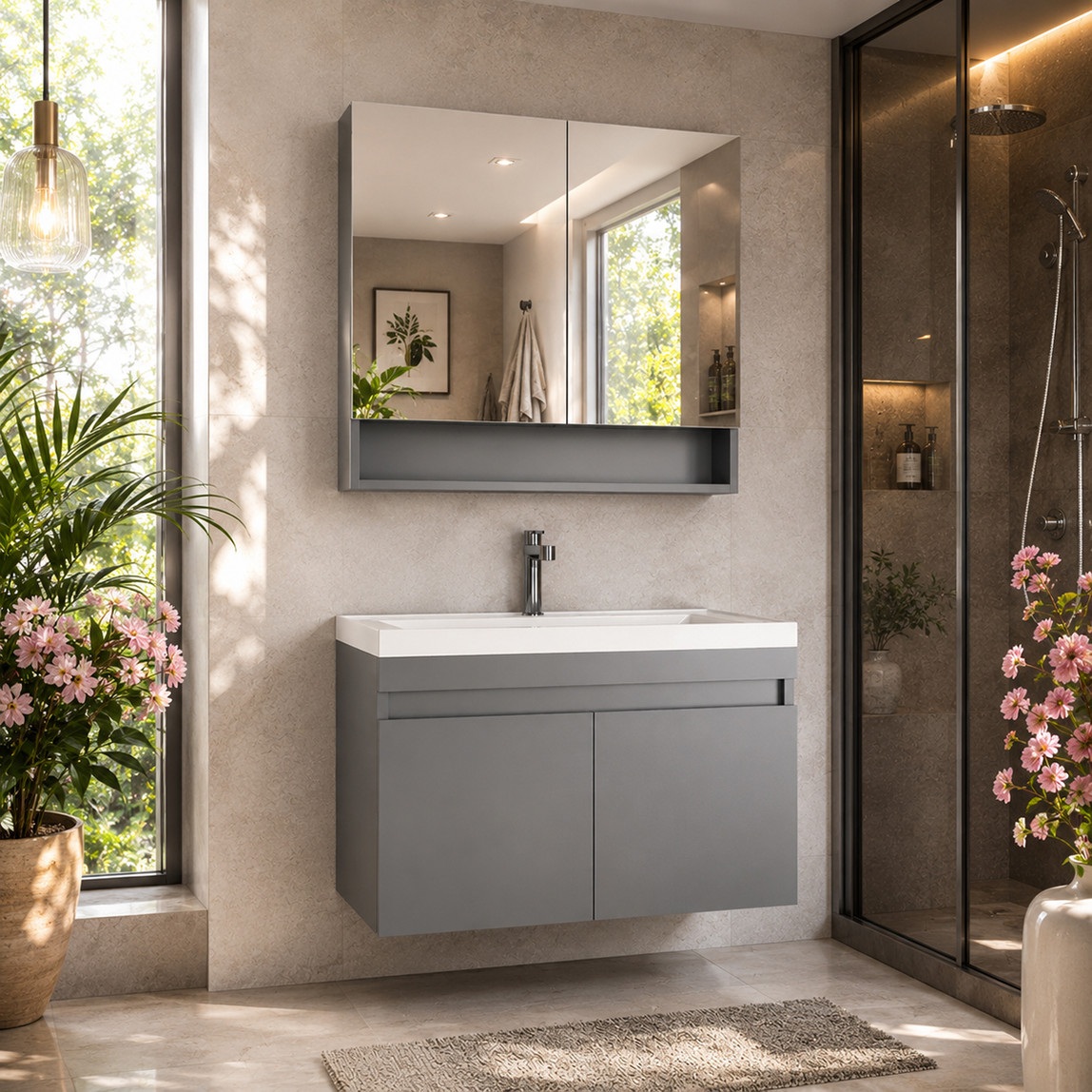 Gold Banyo Eco Aynalı 63 cm Takım Banyo Dolabı Antrasit — Ürün görünümü