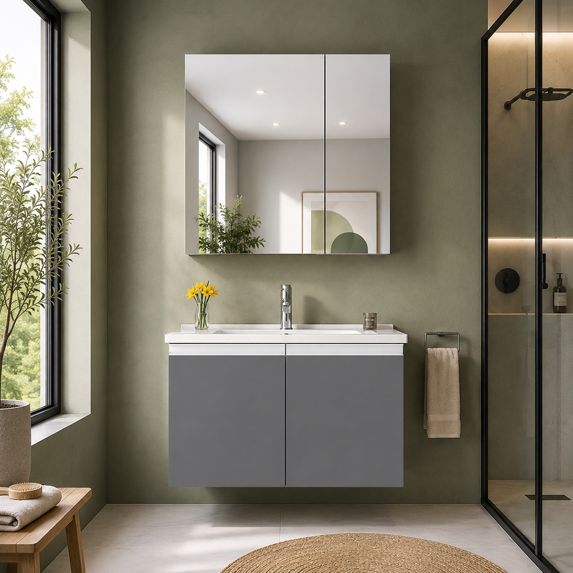 Bonitobagno Nola Aynalı 80 cm Takım Banyo Dolabı Antrasit — Ürün görünümü