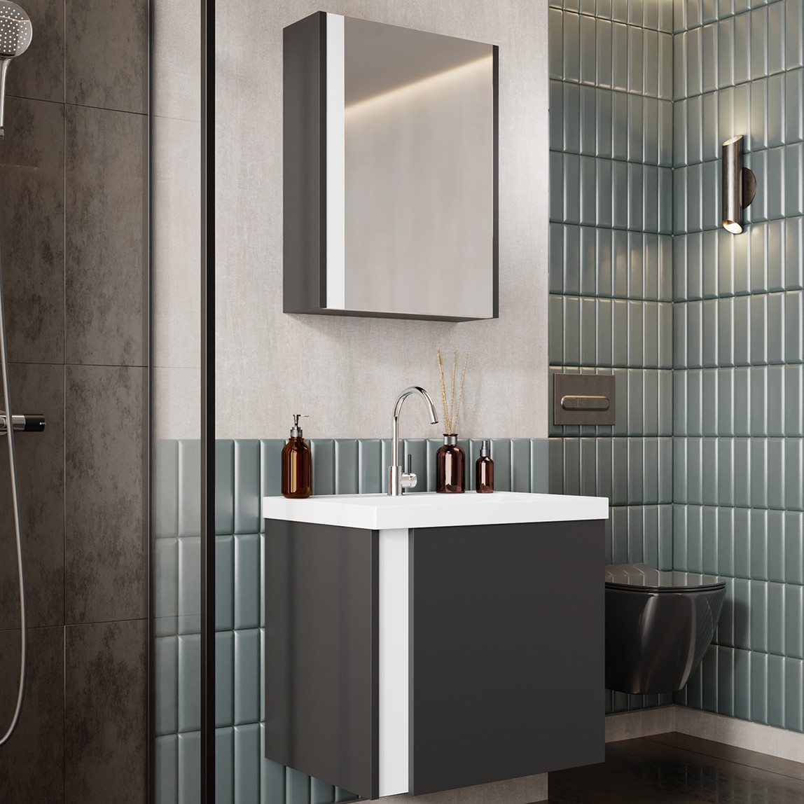 Kemer Aynalı 50 cm Takım Banyo Dolabı Antrasit — Ürün görünümü