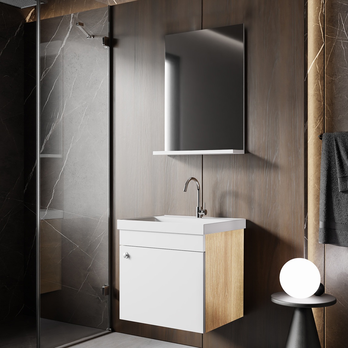 Milano Aynalı 50 cm Takım Banyo Dolabı Somono Meşe — Ürün görünümü