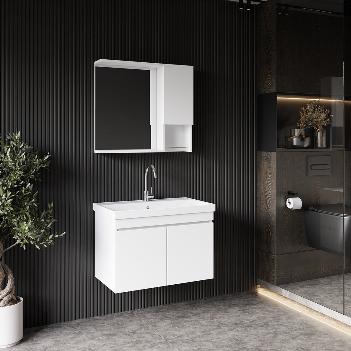 Deniz Aynalı 80 cm Takım Banyo Dolabı Beyaz — Ürün görünümü