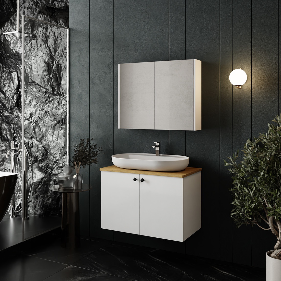 Liva Aynalı 80 cm Takım Banyo Dolabı Beyaz — Ürün görünümü