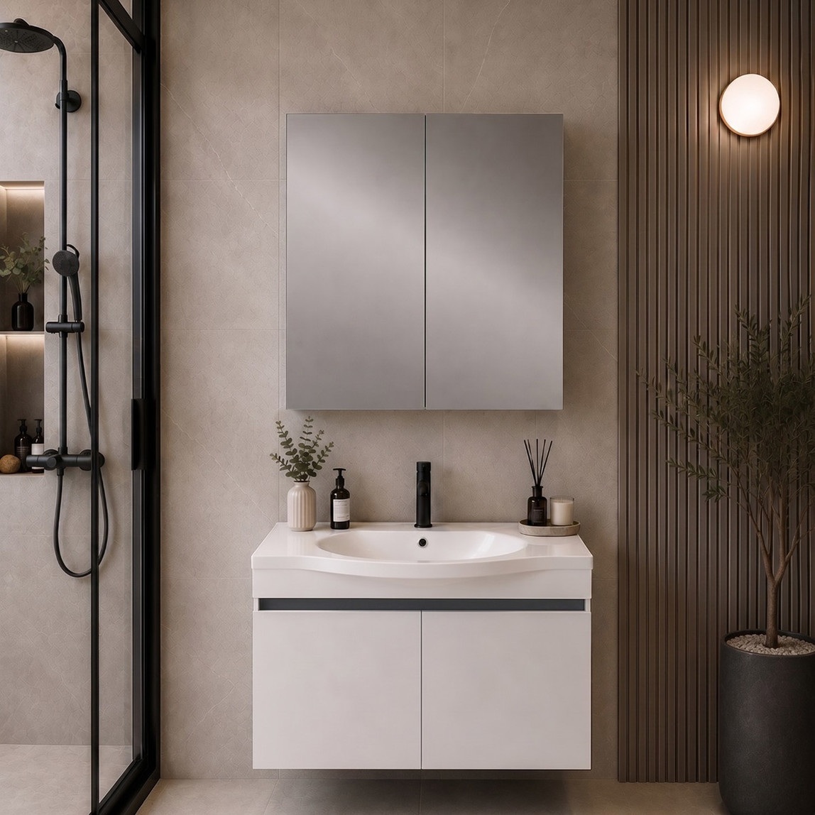 Basic MDF Aynalı 90 cm Takım Banyo Dolabı — Ürün görünümü